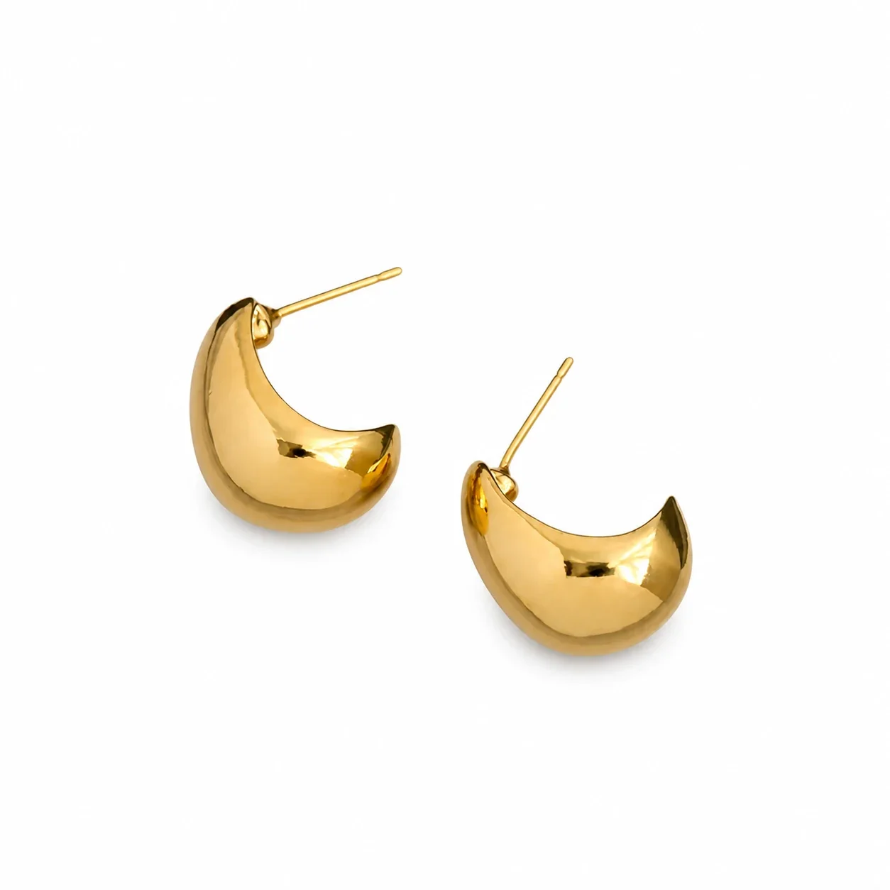 Sculptural Gold-Plated Crescent Dome Stud Earrings - Gold
