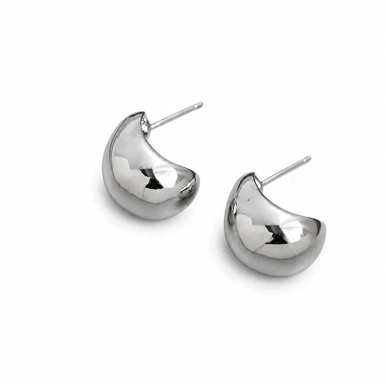 Sculptural Gold-Plated Crescent Dome Stud Earrings - Silver