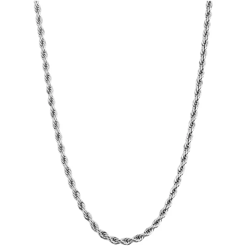 Polished Stainless Steel Rope Link Chain Necklace
