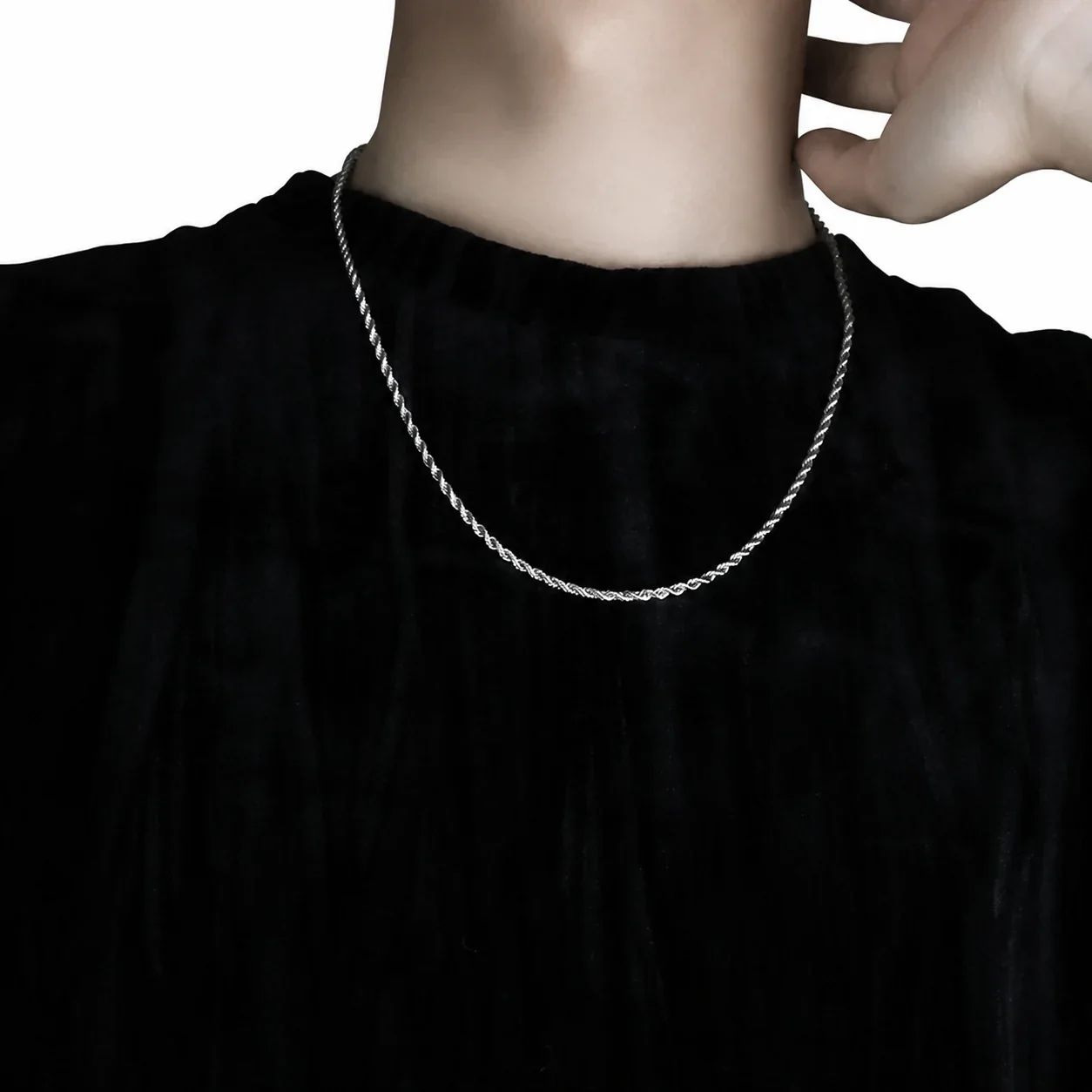 Polished Stainless Steel Rope Link Chain Necklace