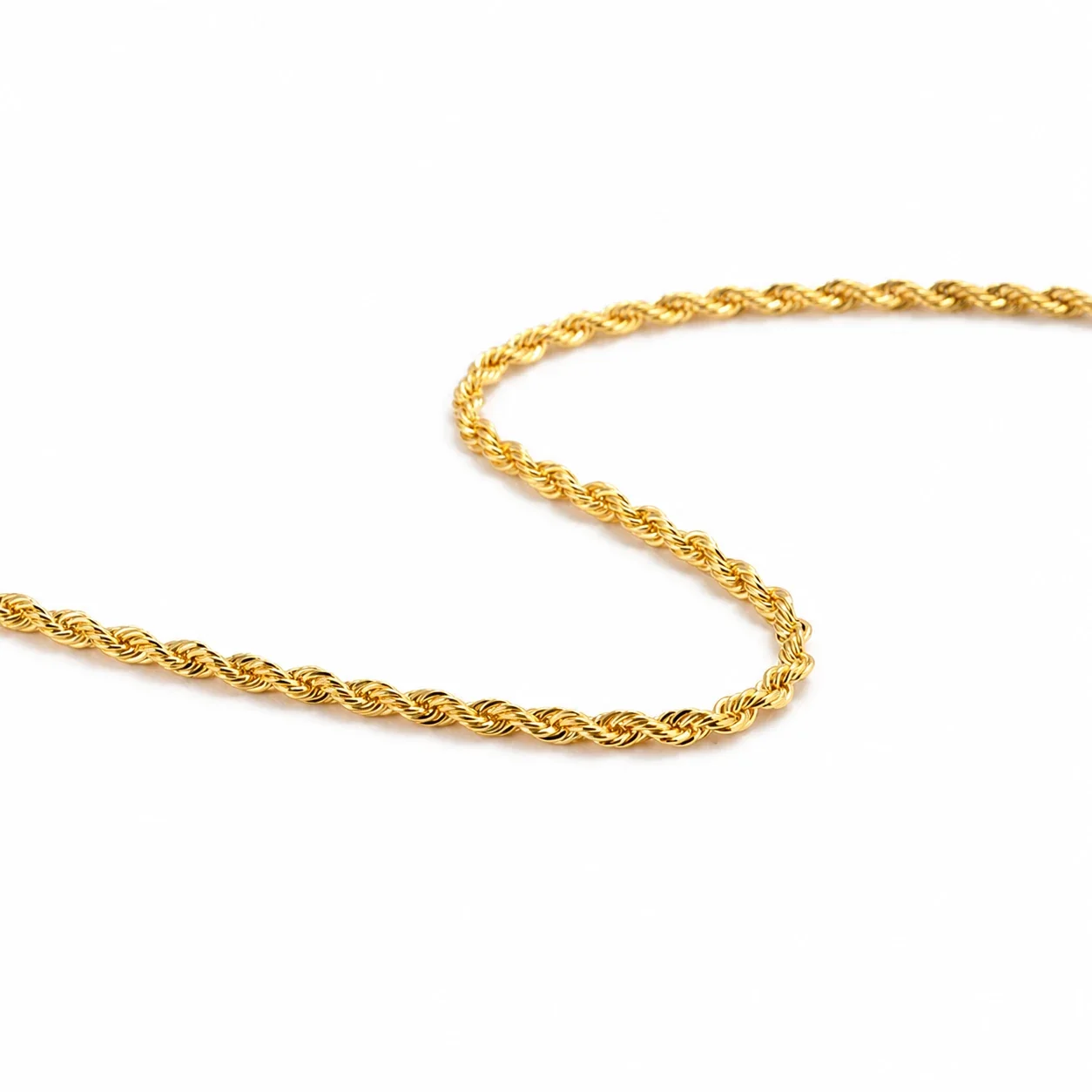 Polished Stainless Steel Rope Link Chain Necklace - Gold cm