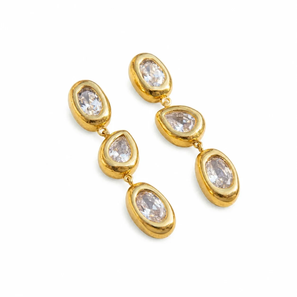 Sculptural 18K Gold-Plated Oval Teardrop CZ Drop Earrings