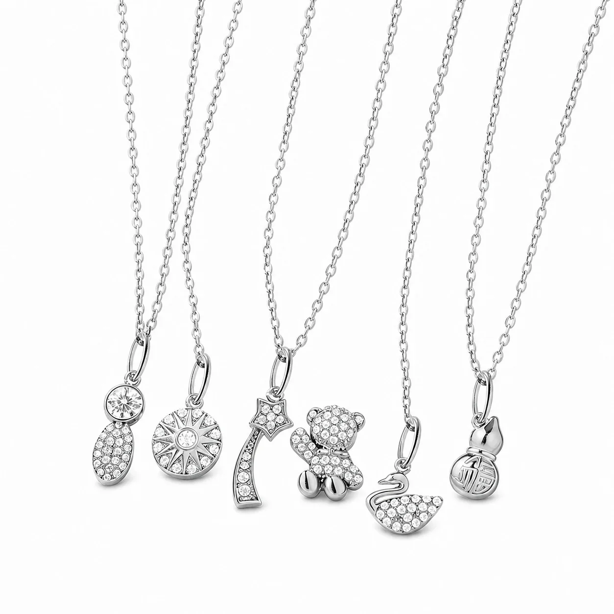 Polished 316 Stainless Steel CZ Charm Pendant Necklace