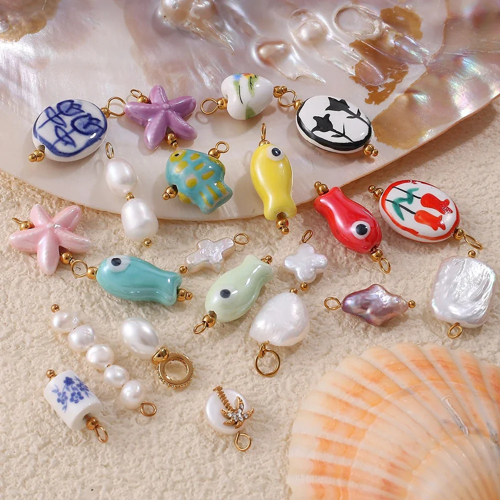 Foto do produto: Pendant Charms, Ceramic Sea Motifs & 18K Gold-Plated Stainless Steel