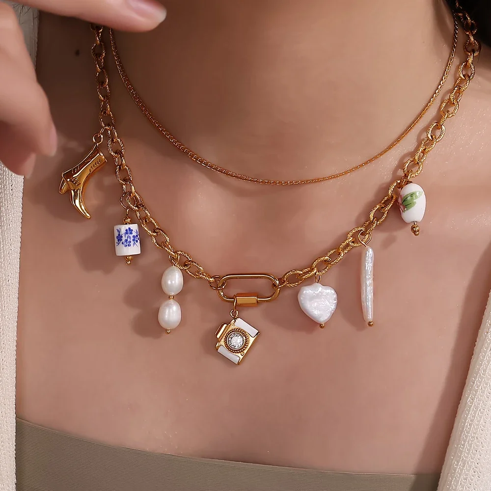 Foto do produto: Pendant Charms, Ceramic Sea Motifs & 18K Gold-Plated Stainless Steel