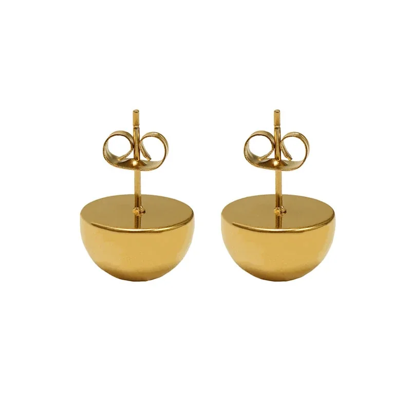 Sculptural Gold-Plated Dome Disc Stud Earrings