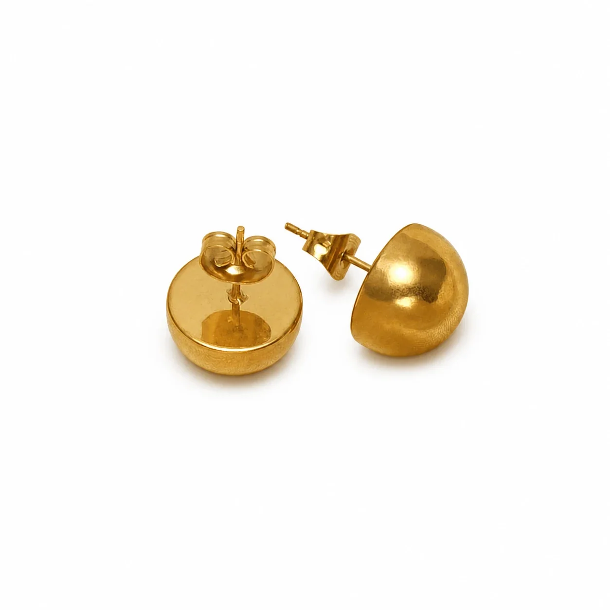 Sculptural Gold-Plated Dome Disc Stud Earrings