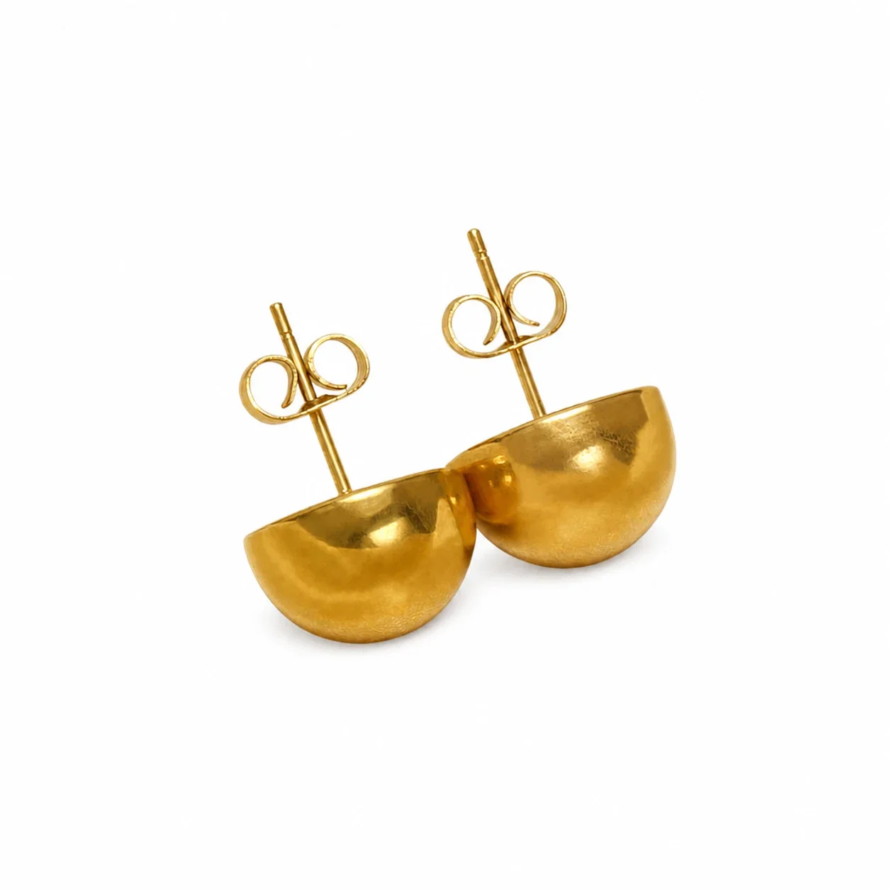 Sculptural Gold-Plated Dome Disc Stud Earrings