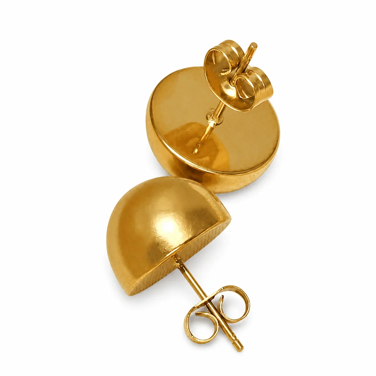 Sculptural Gold-Plated Dome Disc Stud Earrings