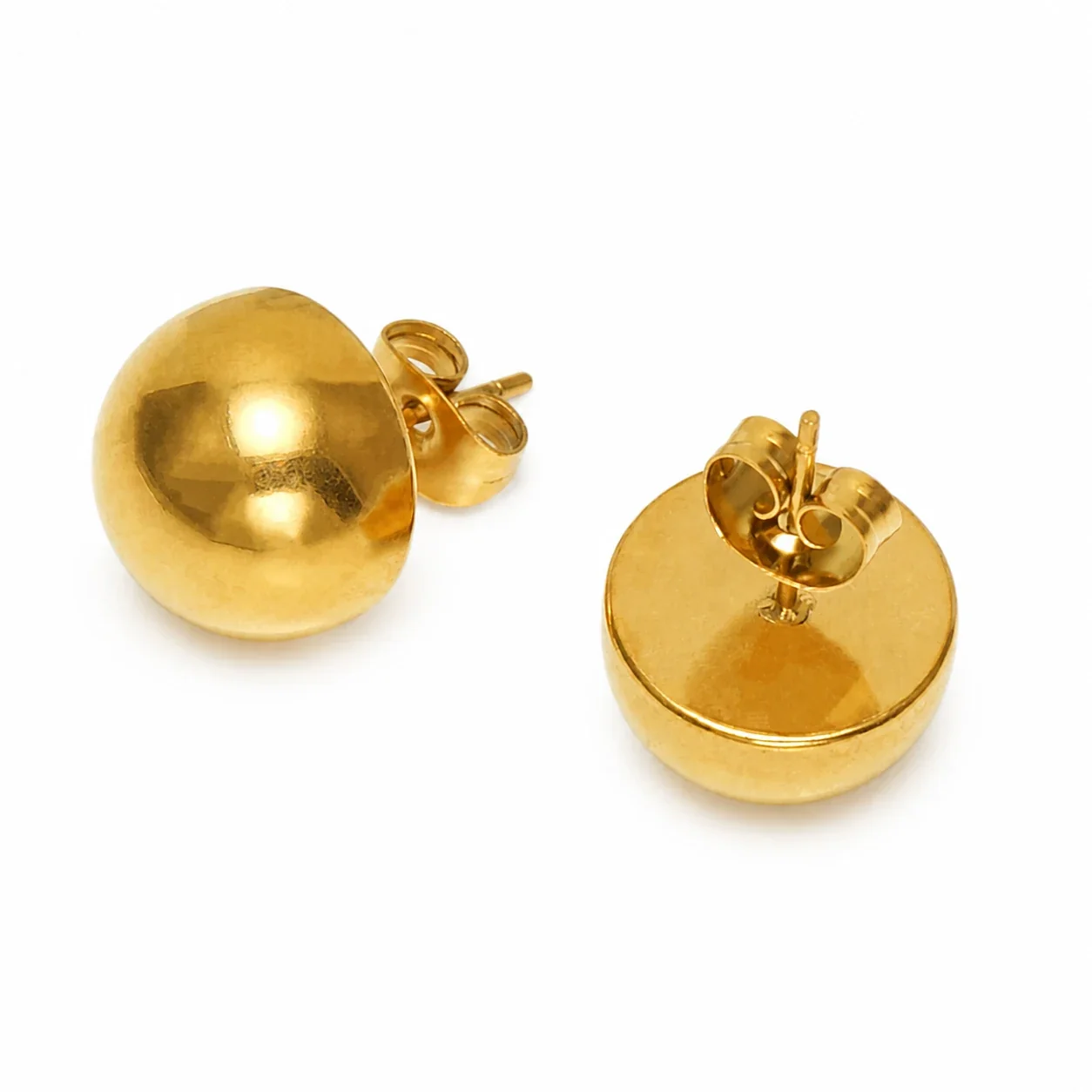 Sculptural Gold-Plated Dome Disc Stud Earrings