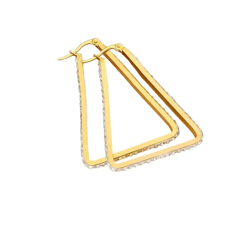 Sculptural 316 Stainless Steel Pavé Triangle Hoop Earrings
