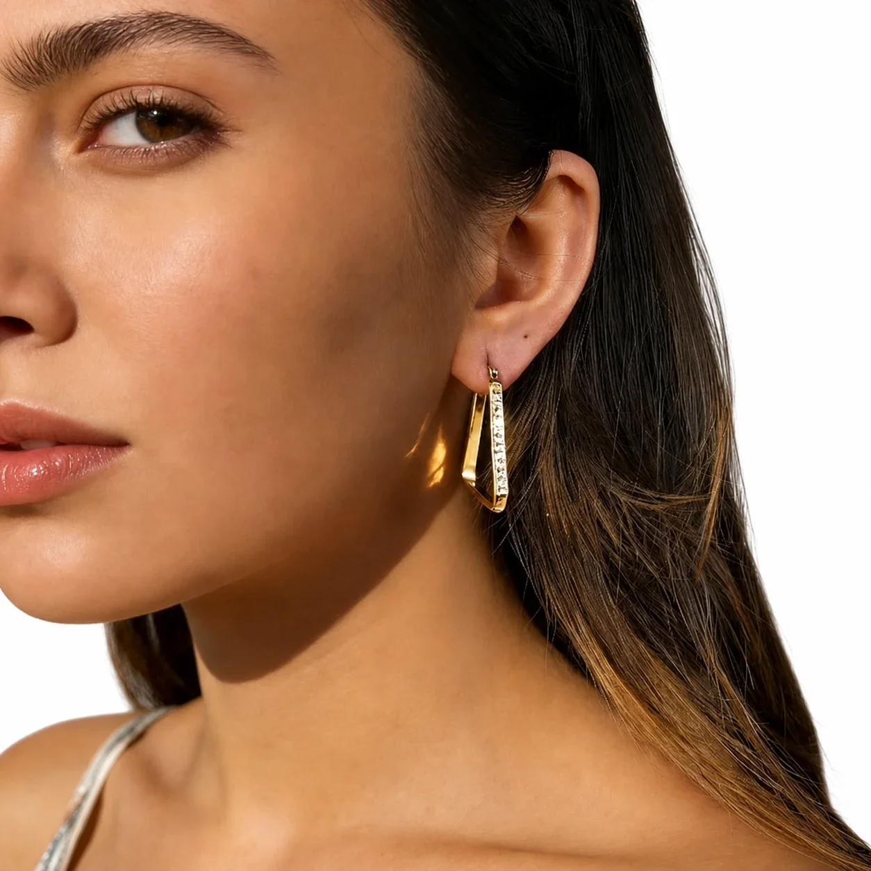 Sculptural 316 Stainless Steel Pavé Triangle Hoop Earrings
