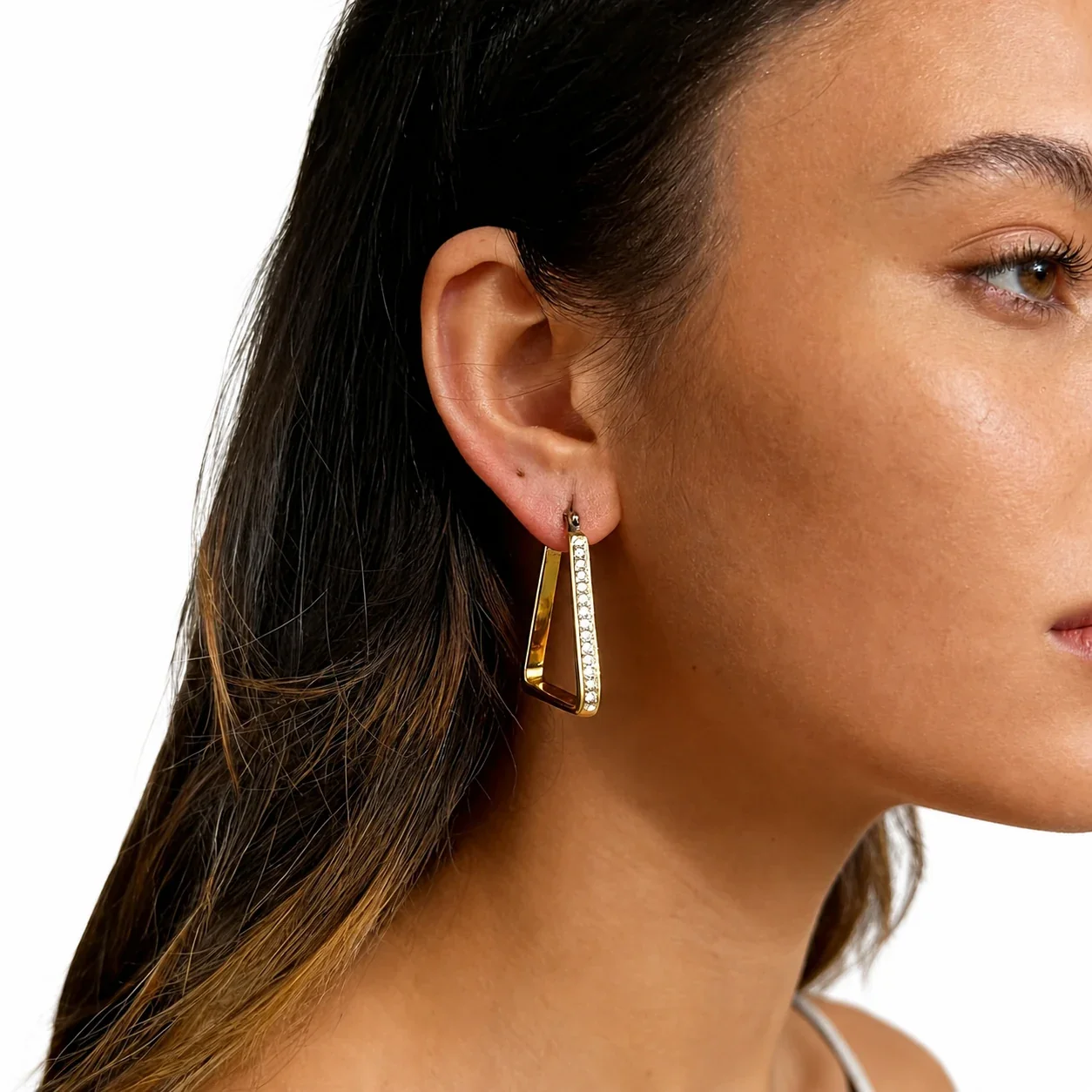 Sculptural 316 Stainless Steel Pavé Triangle Hoop Earrings
