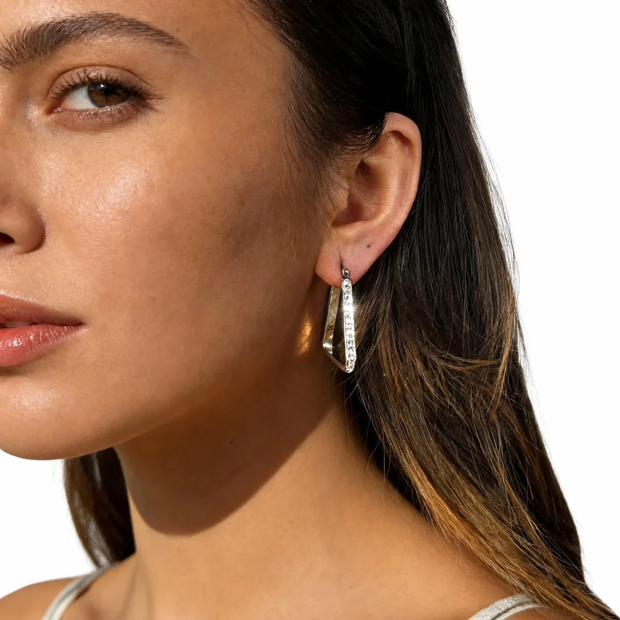 Sculptural 316 Stainless Steel Pavé Triangle Hoop Earrings