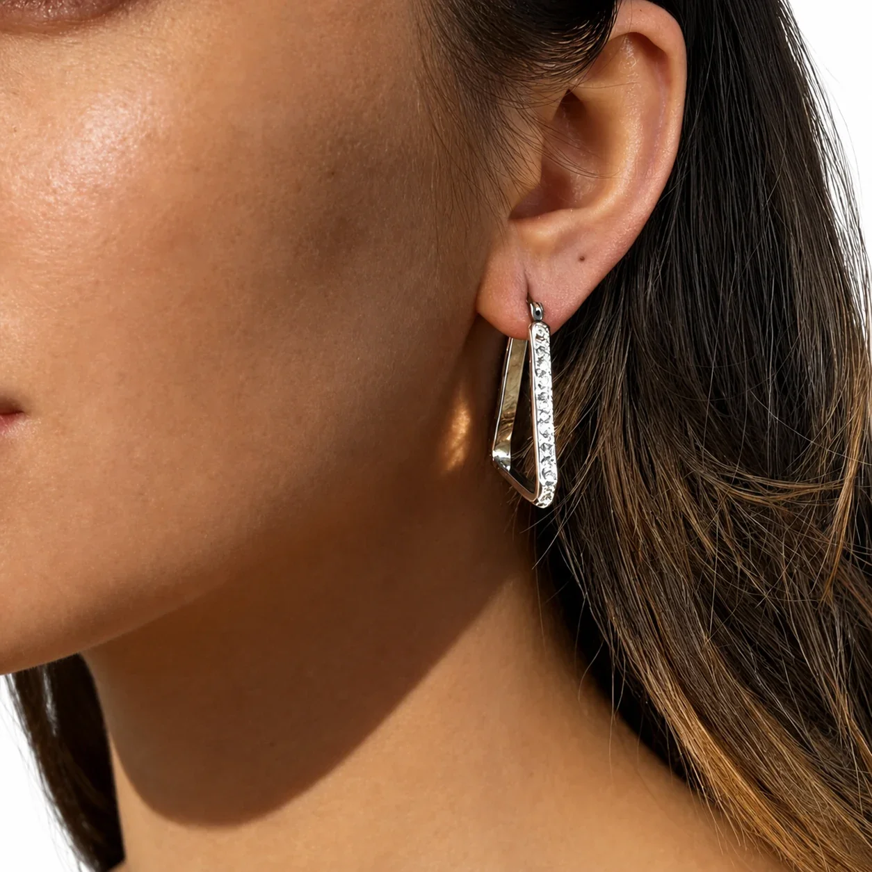Sculptural 316 Stainless Steel Pavé Triangle Hoop Earrings