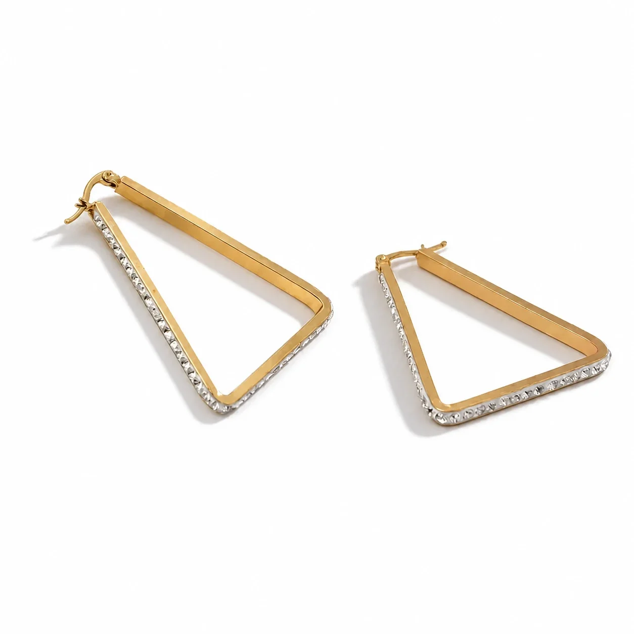 Sculptural 316 Stainless Steel Pavé Triangle Hoop Earrings - Gold