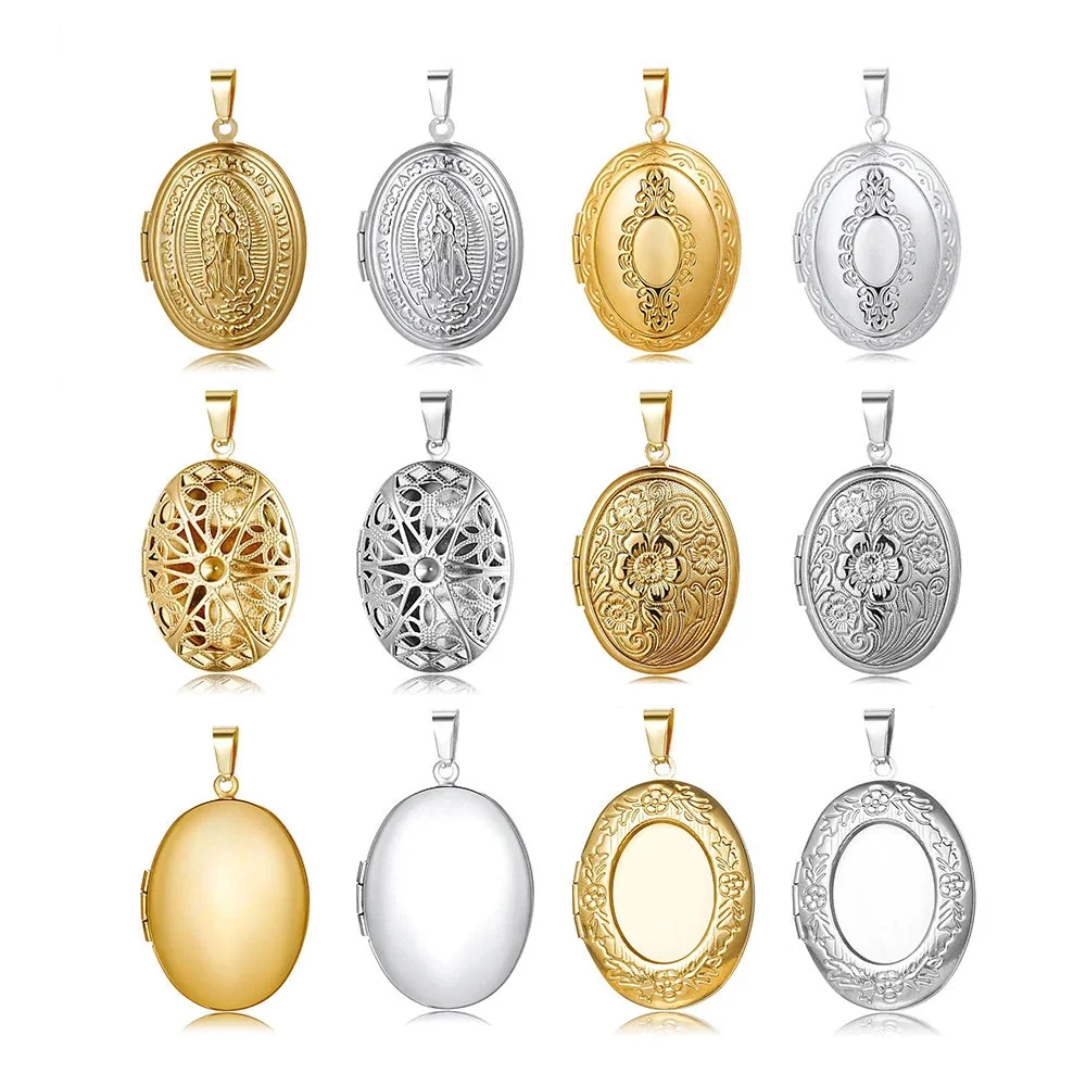 Engraved 316 Stainless Steel Oval Locket Necklace