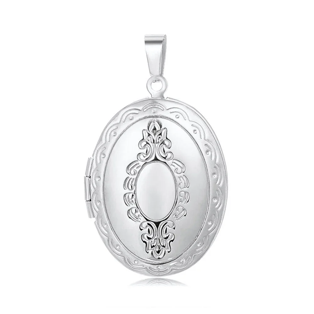 Engraved 316 Stainless Steel Oval Locket Necklace - Silver Oval A