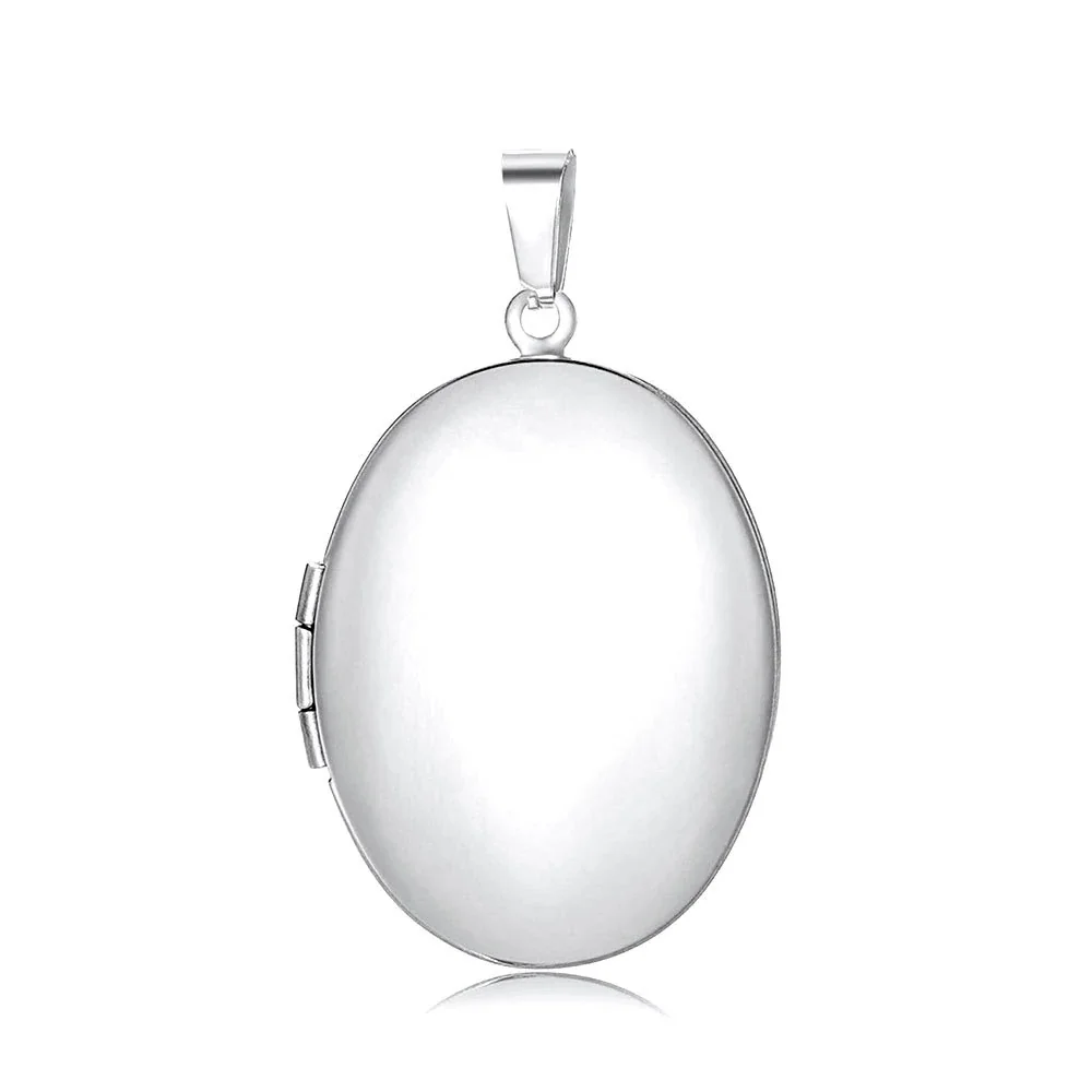 Engraved 316 Stainless Steel Oval Locket Necklace - Silver F Large . x mm