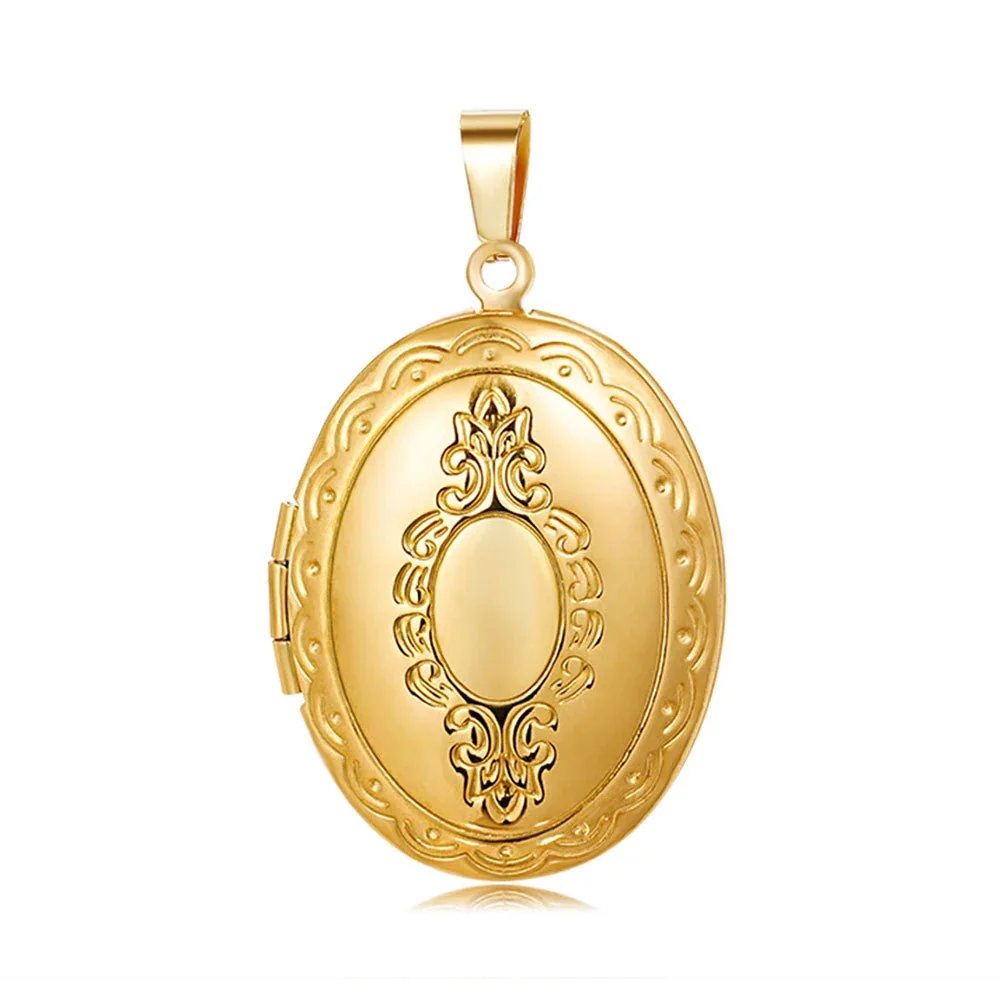 Engraved 316 Stainless Steel Oval Locket Necklace - Gold Oval A