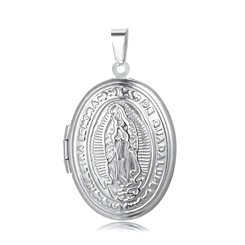 Engraved 316 Stainless Steel Oval Locket Necklace - Silver Oval C