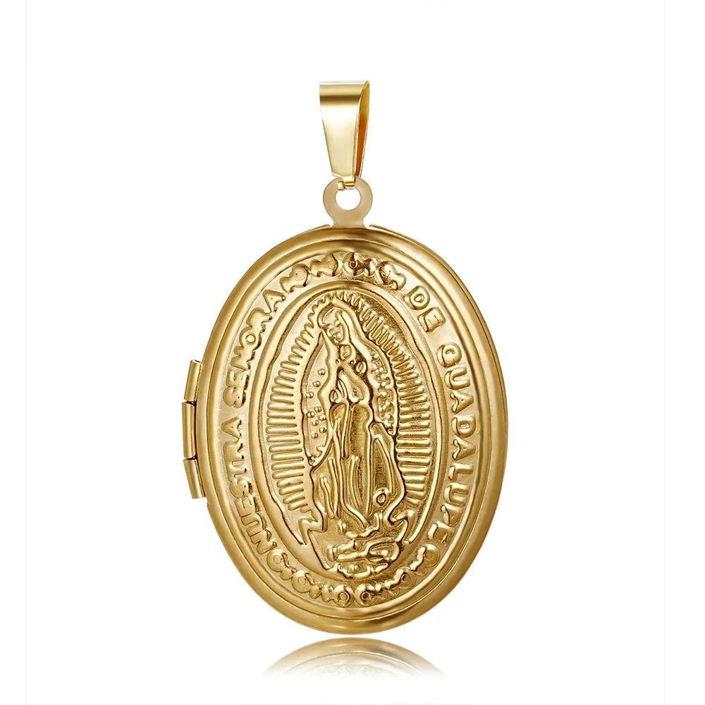 Engraved 316 Stainless Steel Oval Locket Necklace - Gold Oval C