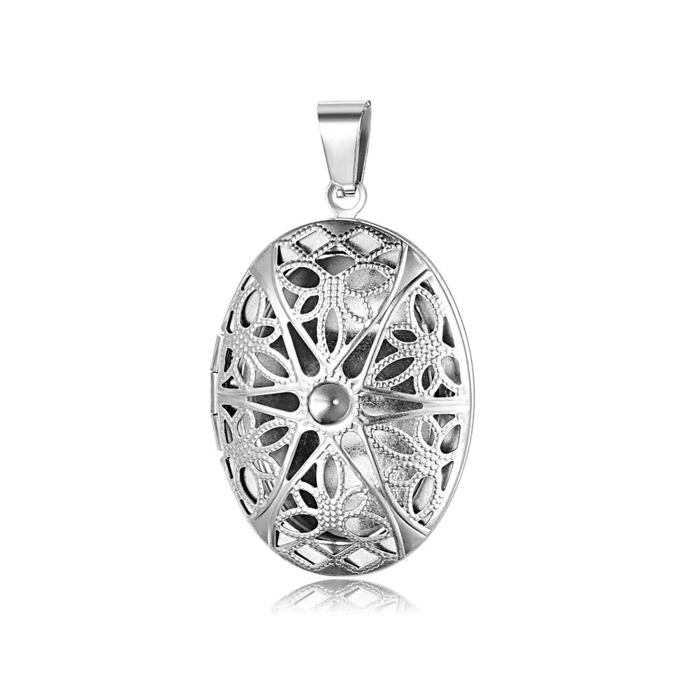 Engraved 316 Stainless Steel Oval Locket Necklace - Gold Oval D