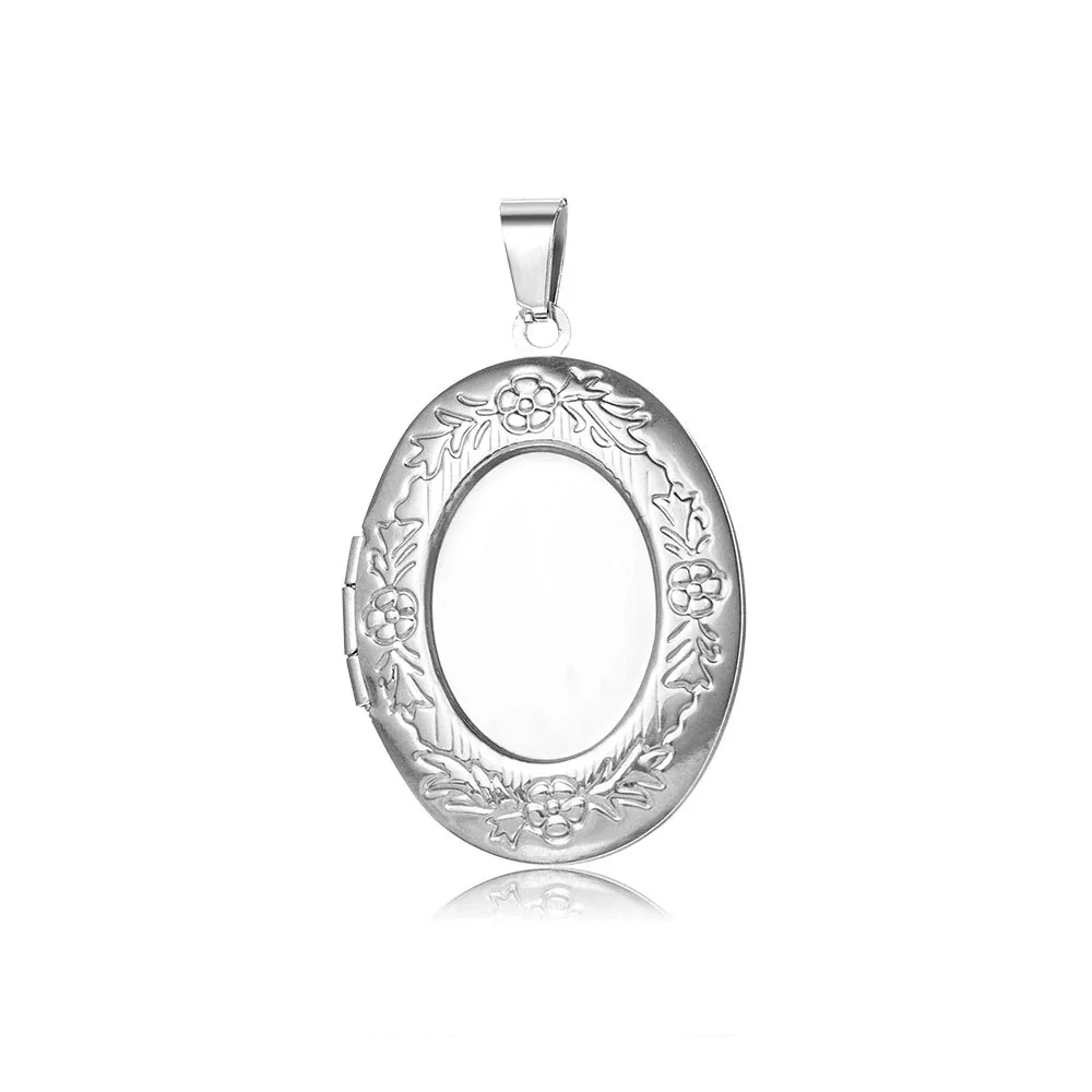 Engraved 316 Stainless Steel Oval Locket Necklace - Silver Oval E