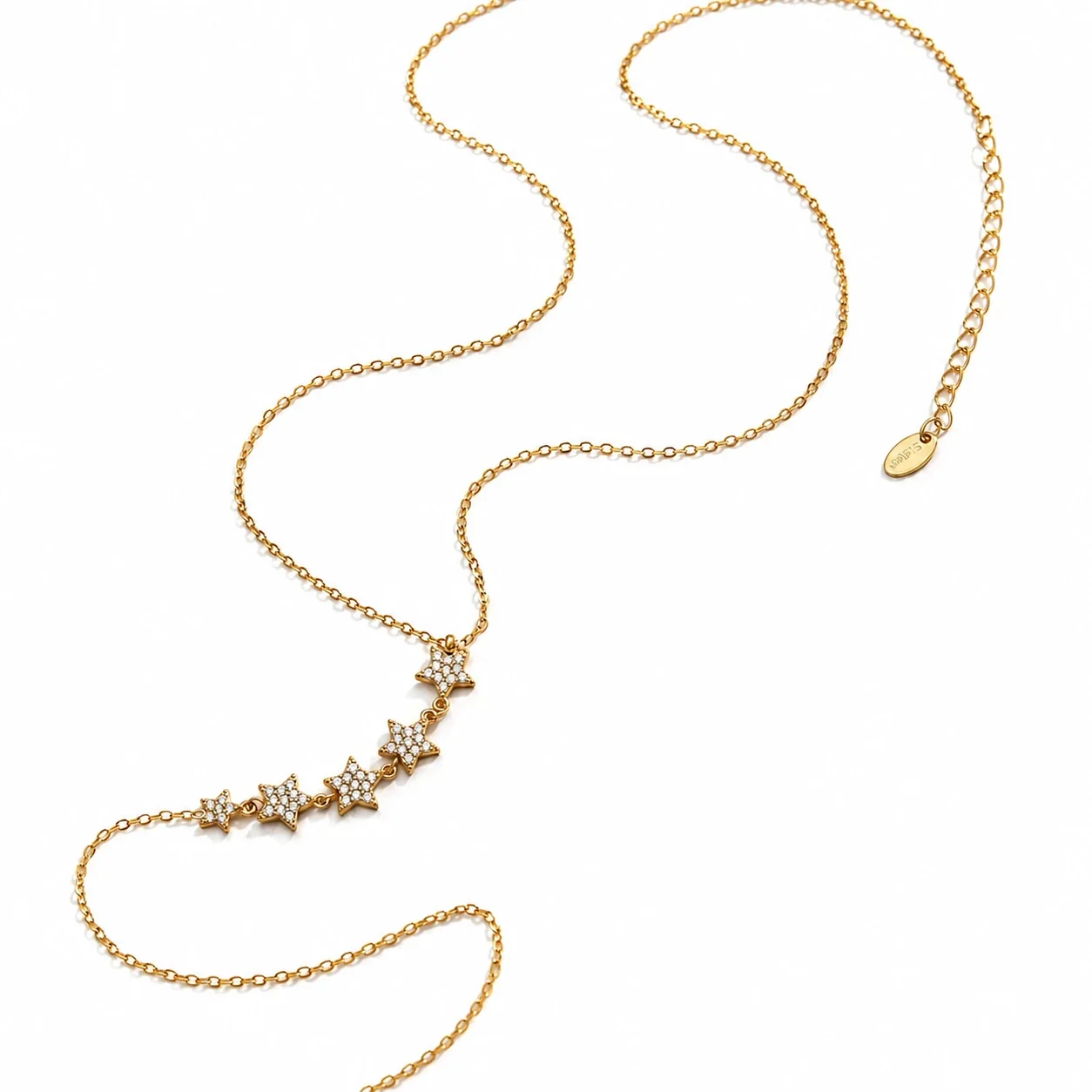 Starburst 18K Gold-Plated CZ Y-Drop 316L Necklace