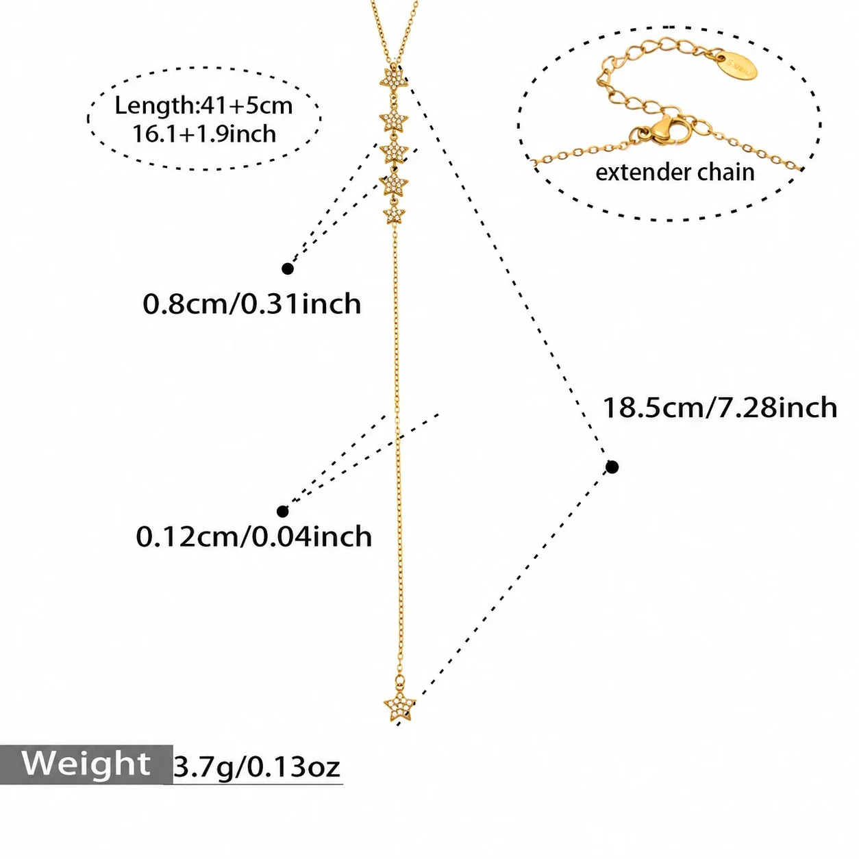Starburst 18K Gold-Plated CZ Y-Drop 316L Necklace - P870-Y-41+5cm