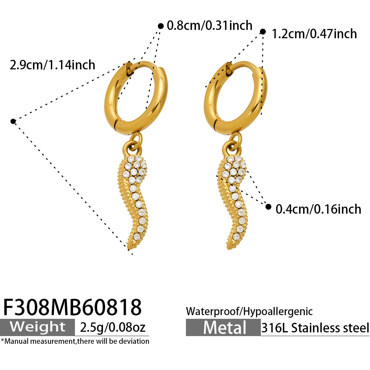 Produktfoto: Creolen mit Zirkonia-Charm-Anhängern, Edelstahl 316