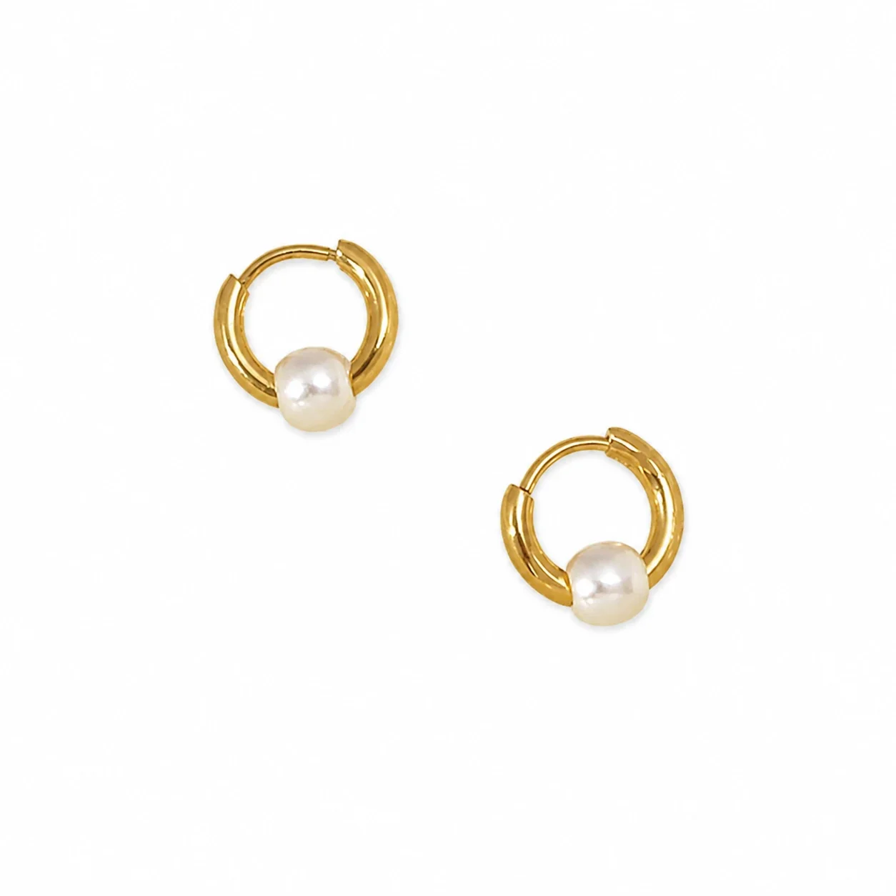 Petite Stainless Steel Pearl Huggie Hoop Earrings