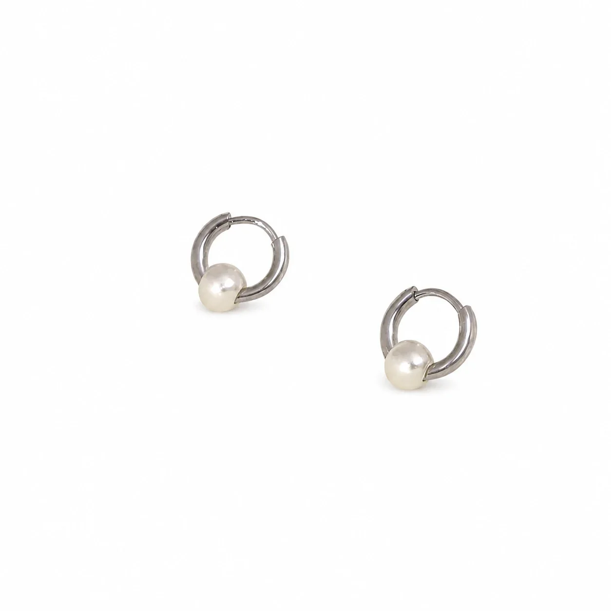 Petite Stainless Steel Pearl Huggie Hoop Earrings