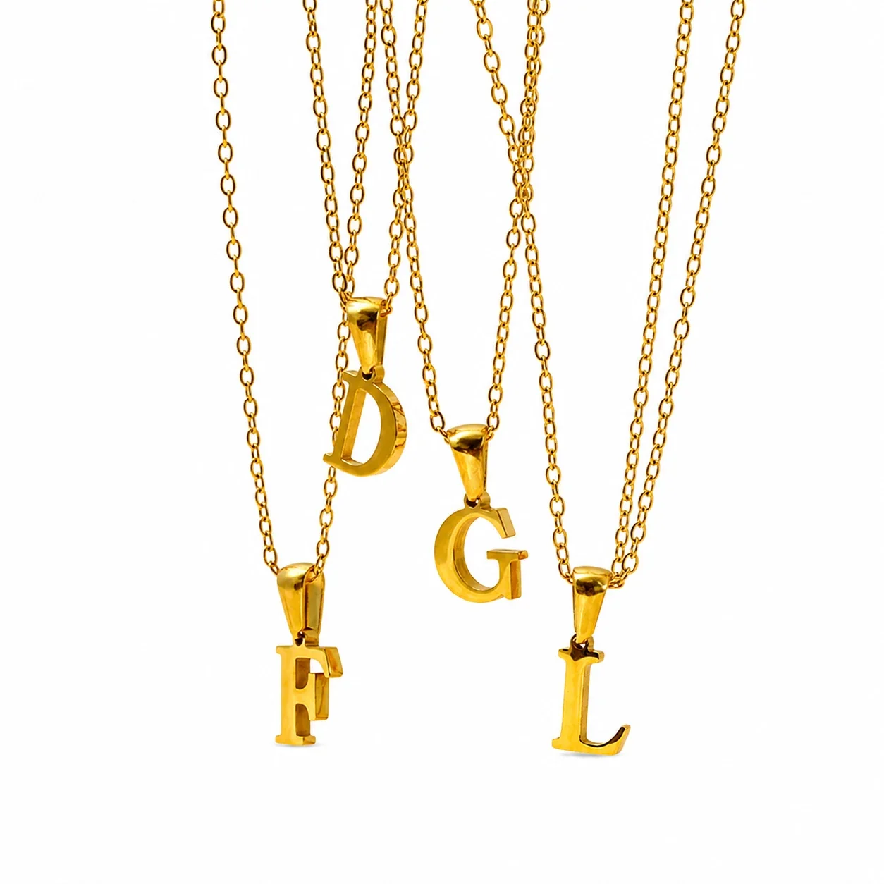 Polished 18K Gold-Plated Initial Oval-Link Pendant Necklace