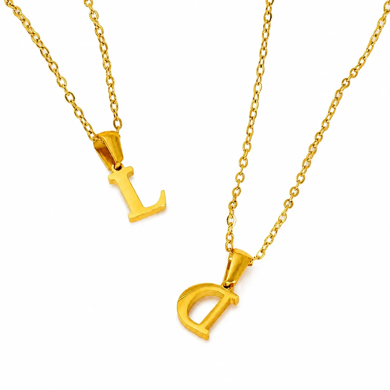 Polished 18K Gold-Plated Initial Oval-Link Pendant Necklace