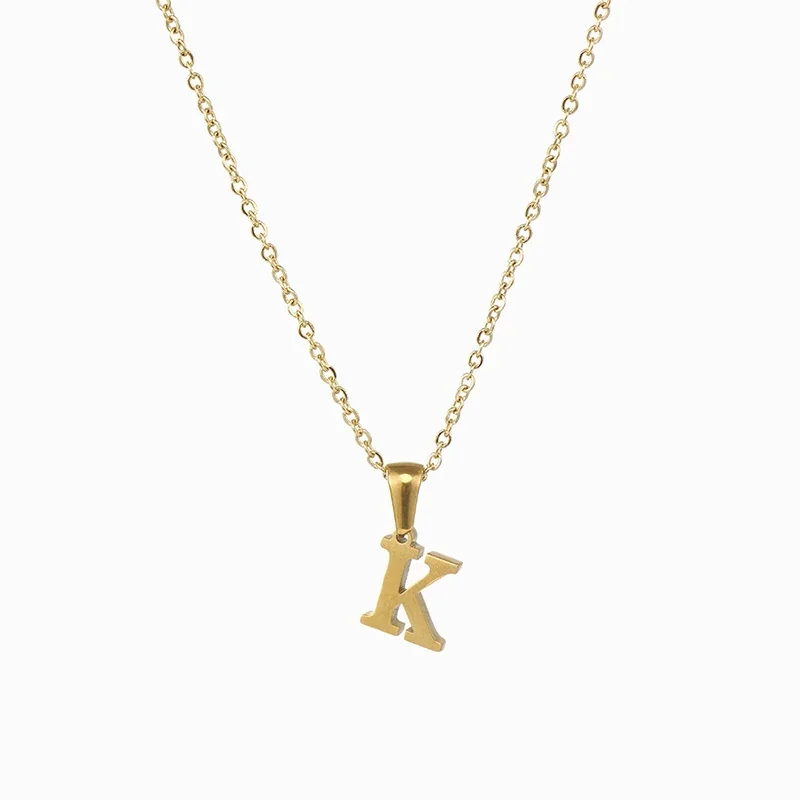 Polished 18K Gold-Plated Initial Oval-Link Pendant Necklace - Initial K