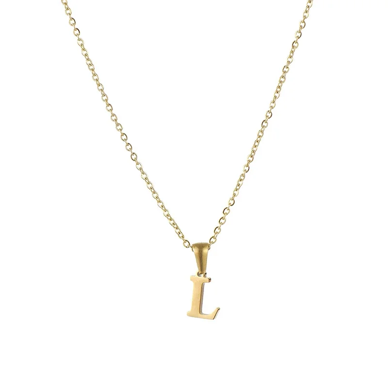 Polished 18K Gold-Plated Initial Oval-Link Pendant Necklace - Initial L