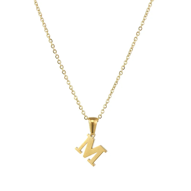 Polished 18K Gold-Plated Initial Oval-Link Pendant Necklace - Initial M