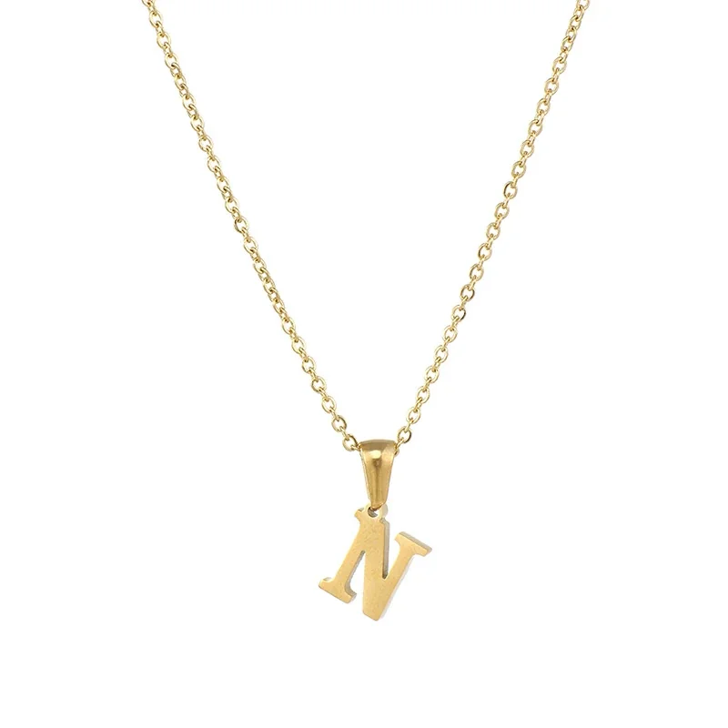 Polished 18K Gold-Plated Initial Oval-Link Pendant Necklace - Initial N