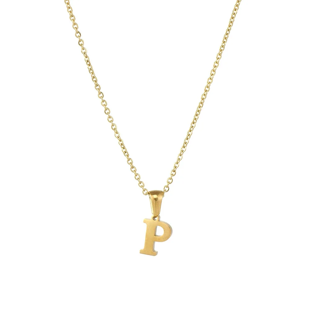 Polished 18K Gold-Plated Initial Oval-Link Pendant Necklace - Initial P
