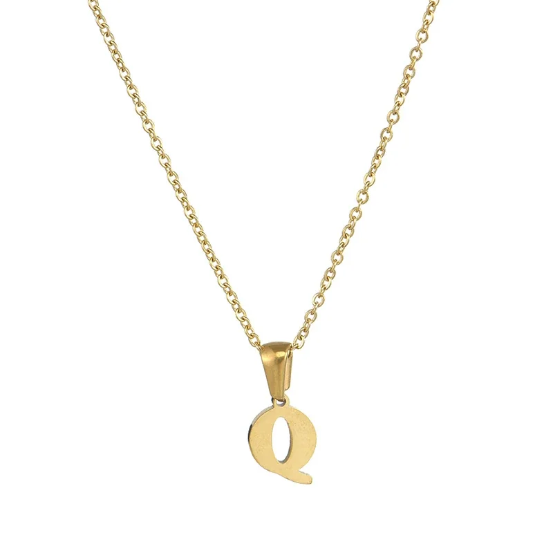 Polished 18K Gold-Plated Initial Oval-Link Pendant Necklace - Initial Q