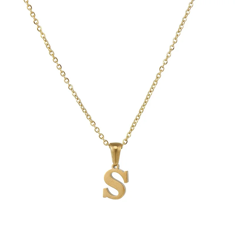 Polished 18K Gold-Plated Initial Oval-Link Pendant Necklace - Initial S