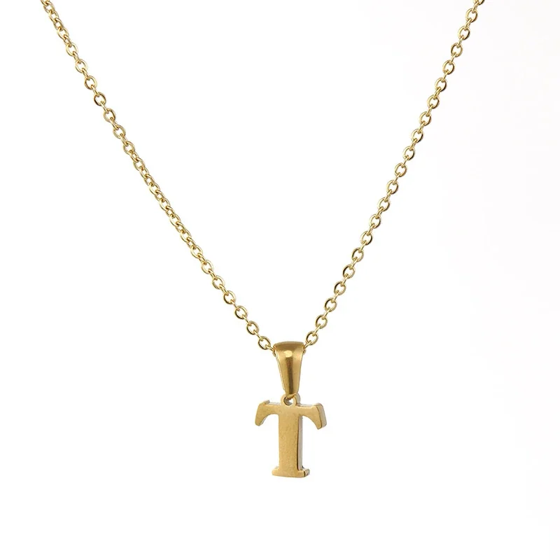 Polished 18K Gold-Plated Initial Oval-Link Pendant Necklace - Initial T