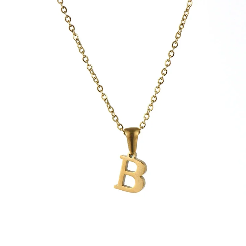 Polished 18K Gold-Plated Initial Oval-Link Pendant Necklace - Initial B
