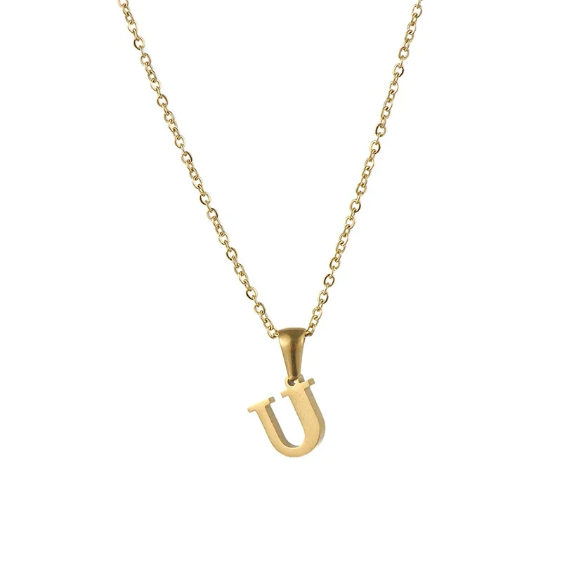 Polished 18K Gold-Plated Initial Oval-Link Pendant Necklace - Initial U