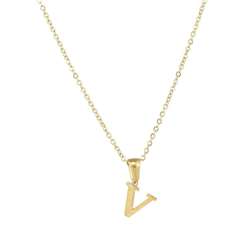 Polished 18K Gold-Plated Initial Oval-Link Pendant Necklace - Initial V