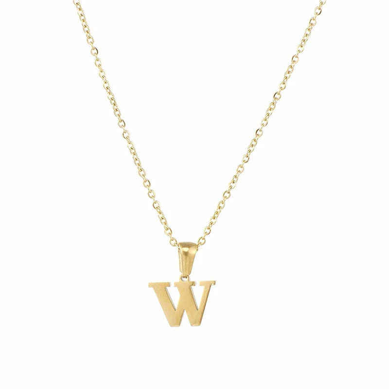 Polished 18K Gold-Plated Initial Oval-Link Pendant Necklace - Initial W