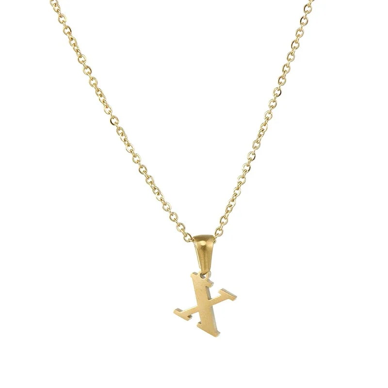 Polished 18K Gold-Plated Initial Oval-Link Pendant Necklace - Initial X