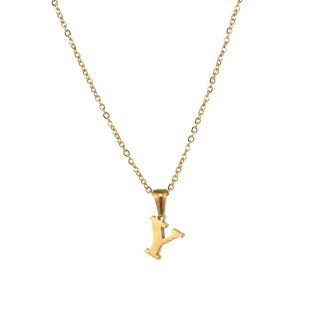Polished 18K Gold-Plated Initial Oval-Link Pendant Necklace - Initial Y