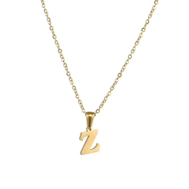 Polished 18K Gold-Plated Initial Oval-Link Pendant Necklace - Initial Z